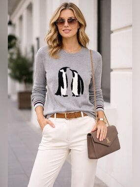 Tommy Hilfiger | Penguin Grey Soft Knit Sweater Crewneck Preppy Chic | Size S